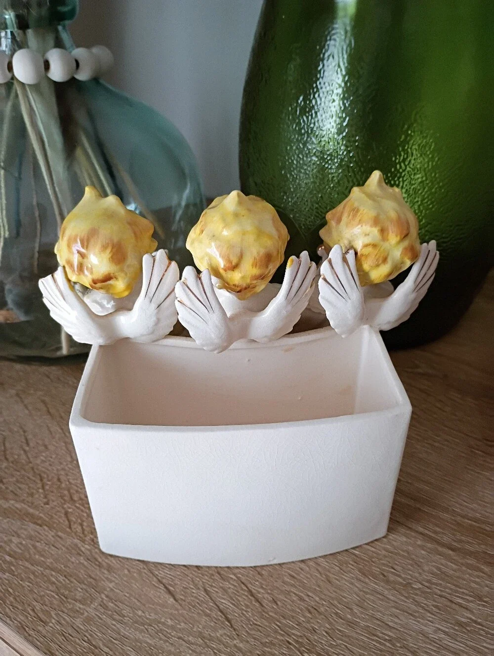 Vintage Rare Artmark Christmas Gold And White Choir Angels Planter 1950s